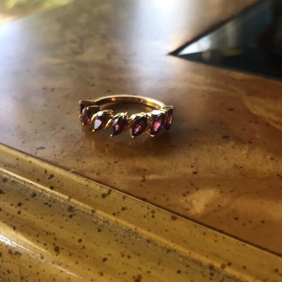 Natural Rhodolite Garnet Sterling Silver Yellow Gold Vermeil Ring Size 6 - Picture 7 of 7